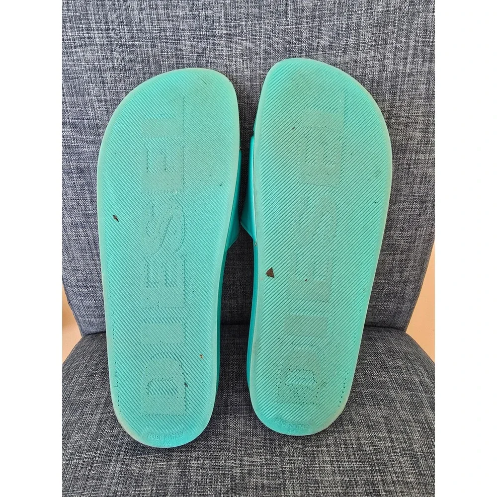Diesel Men Turquoise Blue Logo Slide Sandals Pool Shoes Made in Italy Size 44